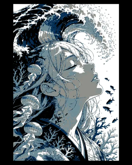 HueForge model: Dreaming of the deap blue sea - Anime Hueforge Wall Art by BooneCo3d