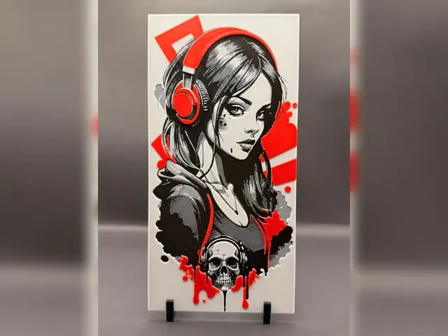 HueForge model: Headphones Skull Woman Hueforge Bookmark Set by Thadius