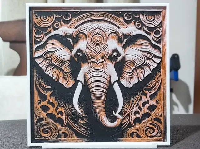 HueForge model: Wood Carving Elephant Head - HueForge 3 Color by BoDad