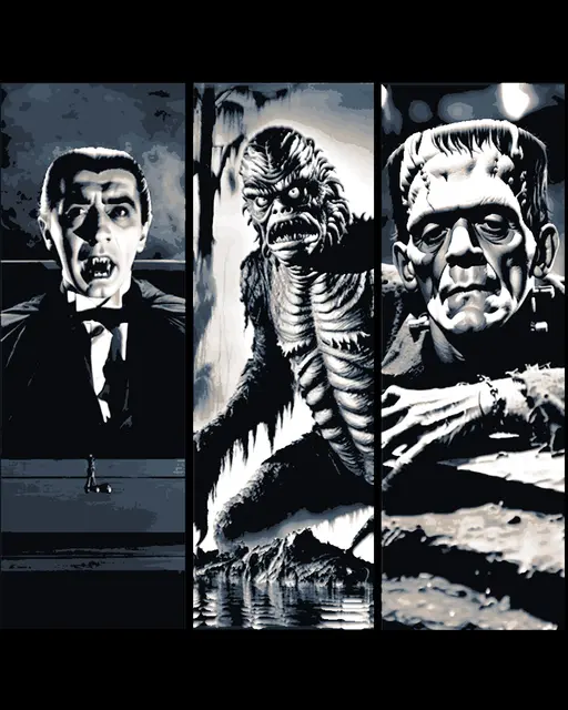Classic Monsters - the villains in black and white cinema - Set of Bookmarks