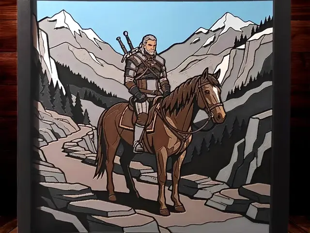 HueForge model: Geralt The Witcher of Rivia and Roach 200x200 by Side Quest Hues