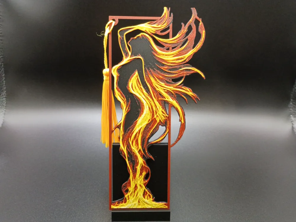 Fire Dancer, Framed Bookmark by 3djd HueForge model: Fire Dancer, Framed Bookmark by 3djd