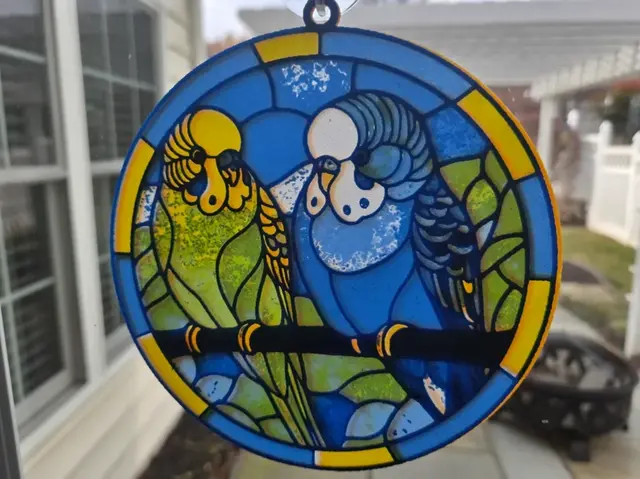 Budgies (Parakeets) in Stained-glass Style
