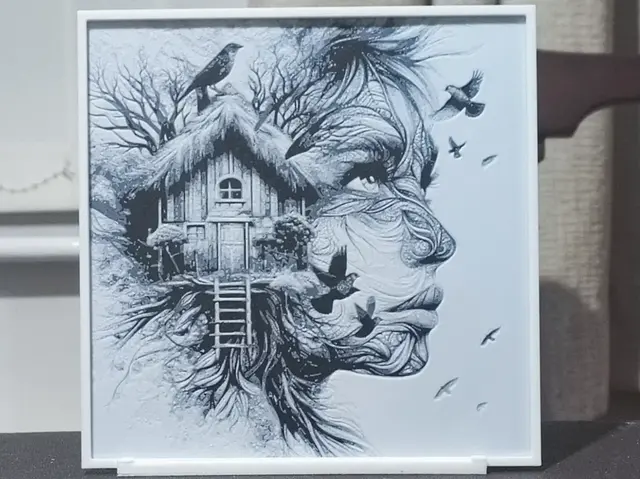 HueForge model: Double Exposure The Bird House - HueForge 2 Color by BoDad