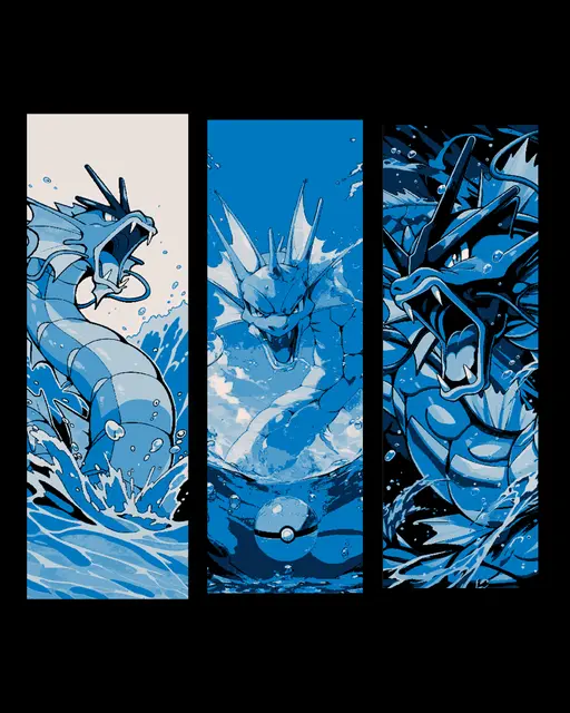 fan art of the great flying serpent Gyarados from Pokemon -set of bookmarks