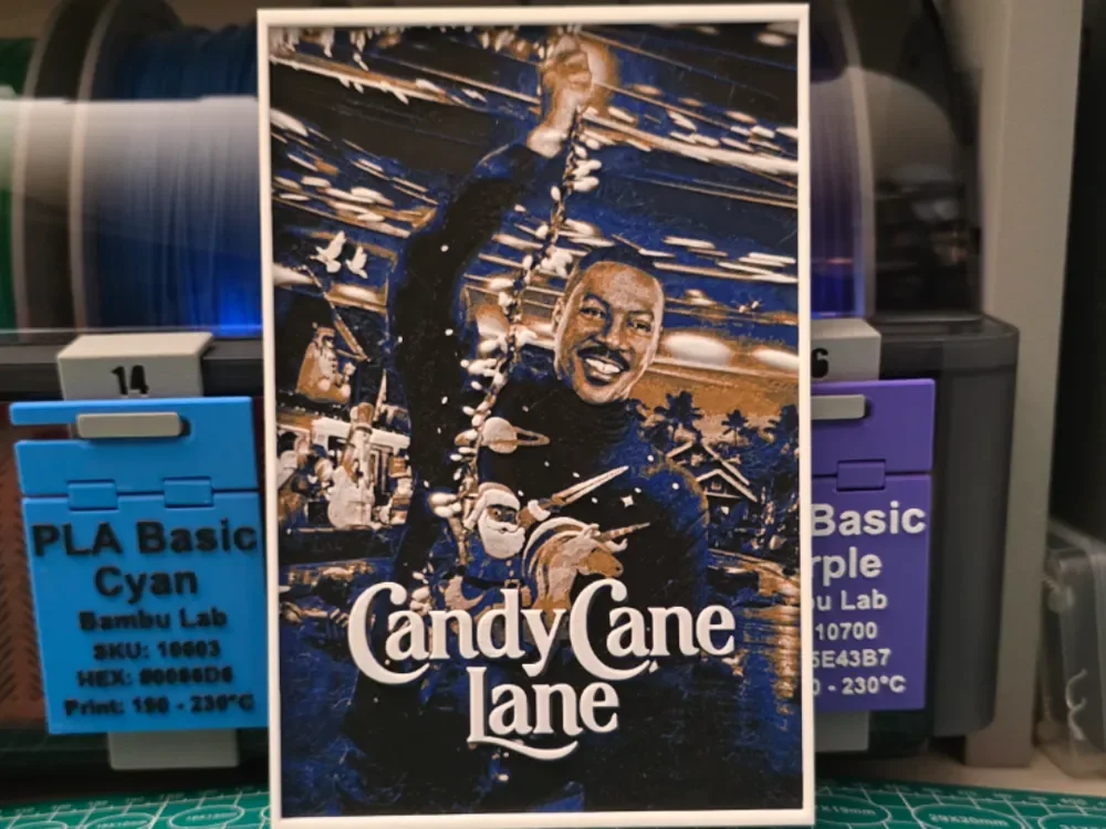 Candy Cane Lane Movie Poster - Hueforge Art by Lumpy3D HueForge model: Candy Cane Lane Movie Poster - Hueforge Art by Lumpy3D