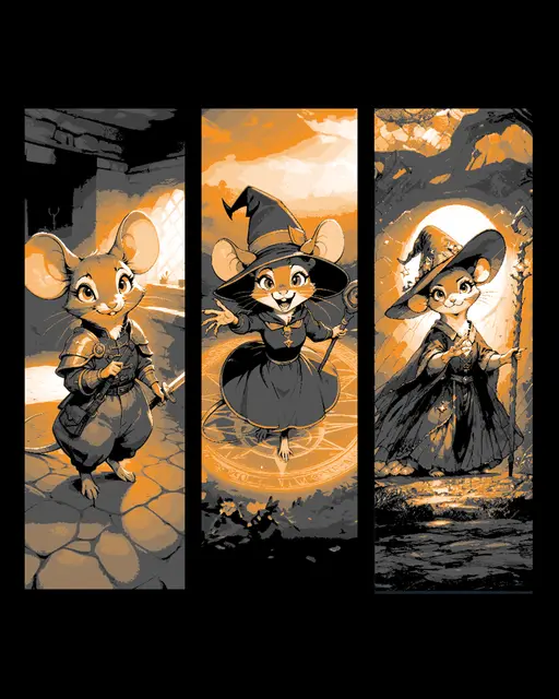 HueForge model: Cute little mice dressed in fantasy attire.  Ready for adventure - Set of bookmarks by BooneCo3d