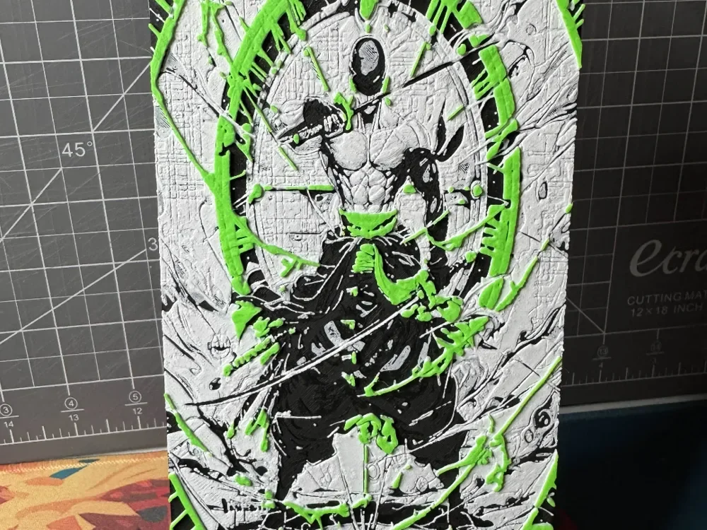 4x8 Hueforge of Roronoa Zoro from One Piece by SBC Creations HueForge model: 4x8 Hueforge of Roronoa Zoro from One Piece by SBC Creations