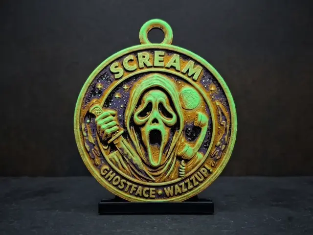 HueForge model: Scream - Ghostface Wazzzup Medallion by LED