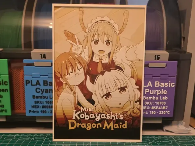 HueForge model: Miss Kobayashi's Dragon Maid Poster - Hueforge Art by Lumpy3D