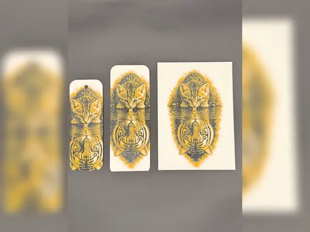 HueForge model: Kitten & Tiger Reflection HueForge Bookmark Set by Thadius