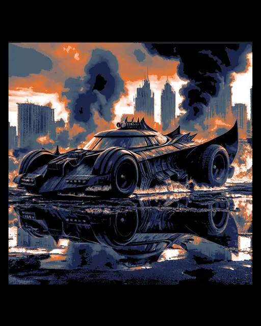 The Batmobile in the Apocalypse - Flames and All - Hueforge art