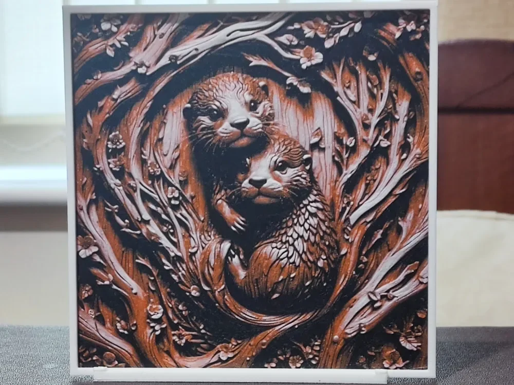 Wood Carving Otters - HueForge 3 Color by BoDad HueForge model: Wood Carving Otters - HueForge 3 Color by BoDad