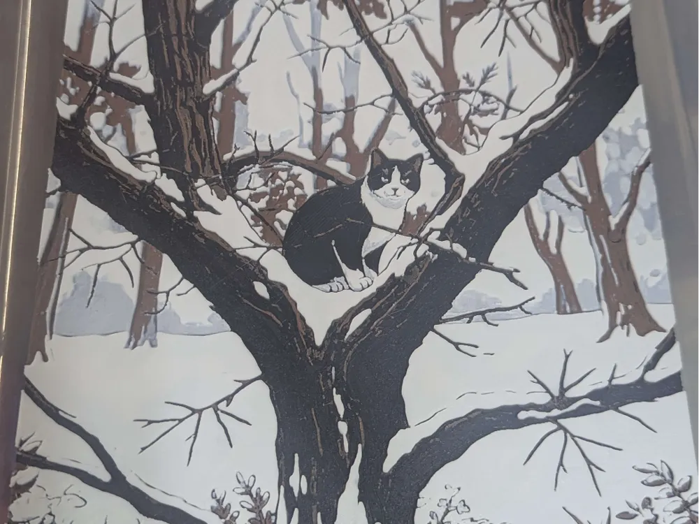 hueforge cat in a snowy tree by ZombiePaint3D HueForge model: hueforge cat in a snowy tree by ZombiePaint3D