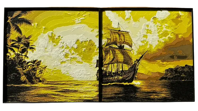 HueForge model: Sept 2024 - Exclusive #2 - Pirate Ship Sunset - Multi Panel Hueforge by Canadian Gamer