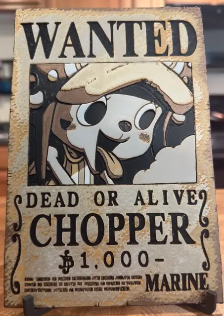 HueForge model: One Piece - Tony Chopper Wanted Poster by Pretty Okay Prints