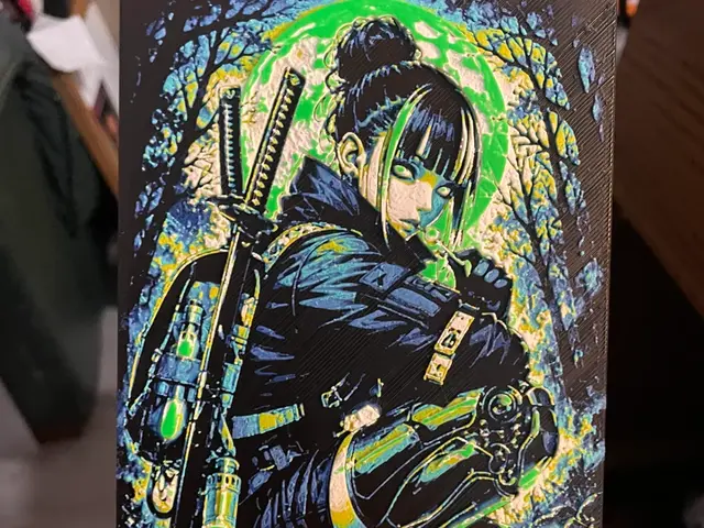 HueForge model: Cyborg Samurai Woman ALT Version Green Hueforge by Advancedtechworldwide
