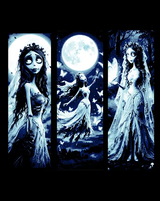 The corpse Bride art depicting a blue moon walk - Set of bookmarks