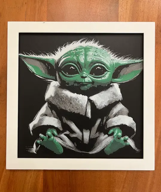 HueForge model: Grogu Sitting Black Background by JustBe 3D Printing