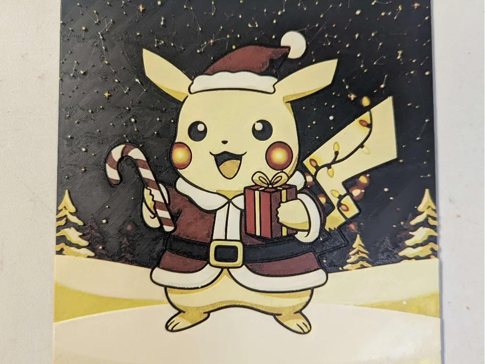 pikachu noel v3 chrismas by ZombiePaint3D HueForge model: pikachu noel v3 chrismas by ZombiePaint3D