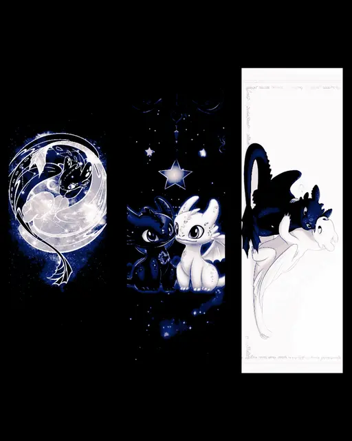 Fan Art depiction of a black and a white dragon together -set of bookmarks
