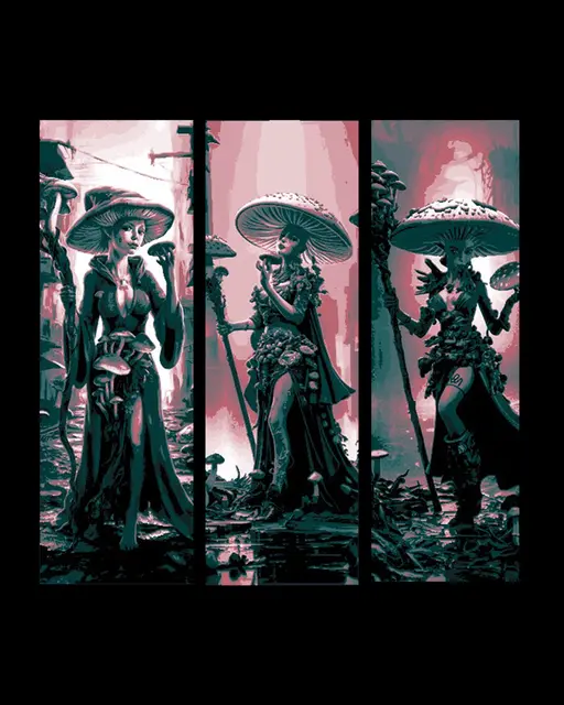 HueForge model: The mushroom Queen walking the road - Set of Bookmarks by BooneCo3d