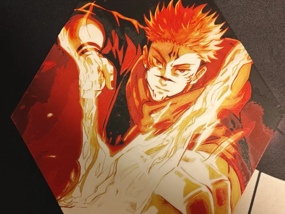 Hueforge Sukuna (Jujutsu Kaisen) honeycomb mode by JGz3DMaker HueForge model: Hueforge Sukuna (Jujutsu Kaisen) honeycomb mode by JGz3DMaker