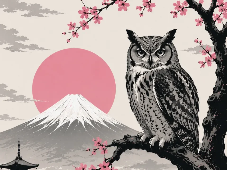 Owl and Mount Fuji / Japan EASY PRINT by Hueforge Maker HueForge model: Owl and Mount Fuji / Japan EASY PRINT by Hueforge Maker
