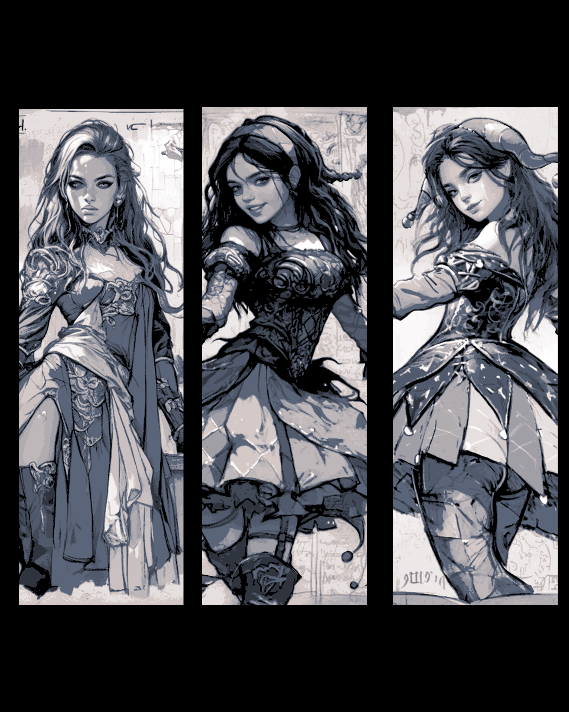 sketches of the beauty of the women of the fantasy village - set of bookmarks by BooneCo3d HueForge model: sketches of the beauty of the women of the fantasy village - set of bookmarks by BooneCo3d