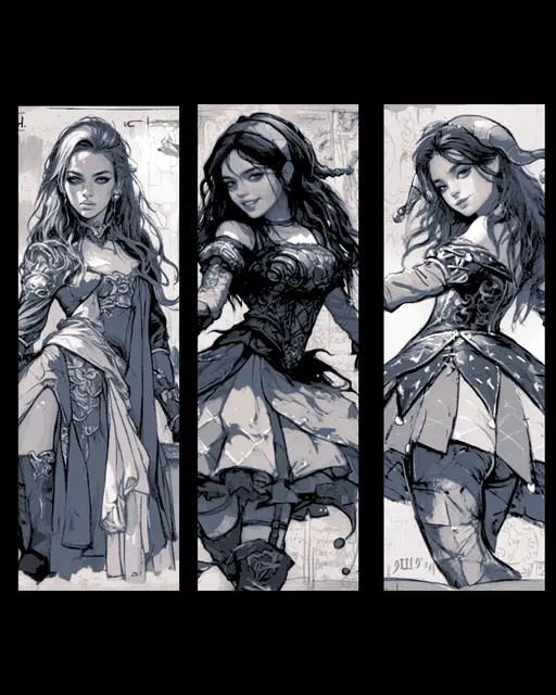 HueForge model: sketches of the beauty of the women of the fantasy village - set of bookmarks by BooneCo3d