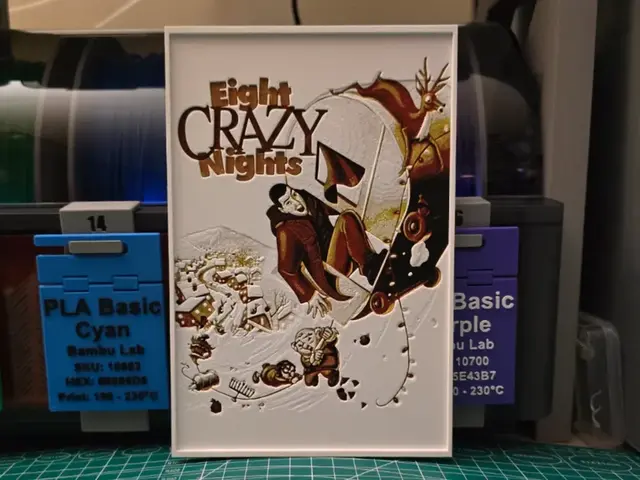 HueForge model: Eight Crazy Nights Movie Poster - Hueforge Art by Lumpy3D