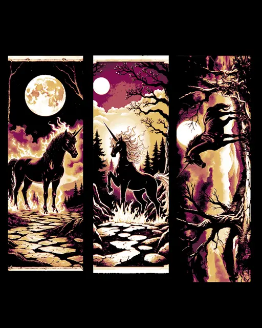 HueForge model: Fantasy art of the Black Unicorn in the Forrest - Set of bookmarks by BooneCo3d