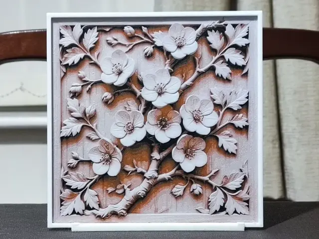 HueForge model: Carved Cherry Blossom - HueForge 3 Color by BoDad