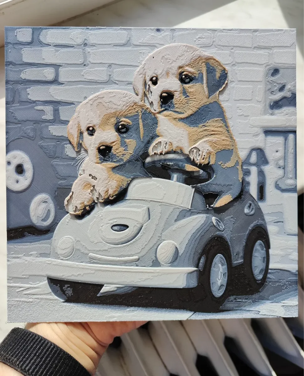 Puppies in a car - Hueforge by BeaN HueForge model: Puppies in a car - Hueforge by BeaN