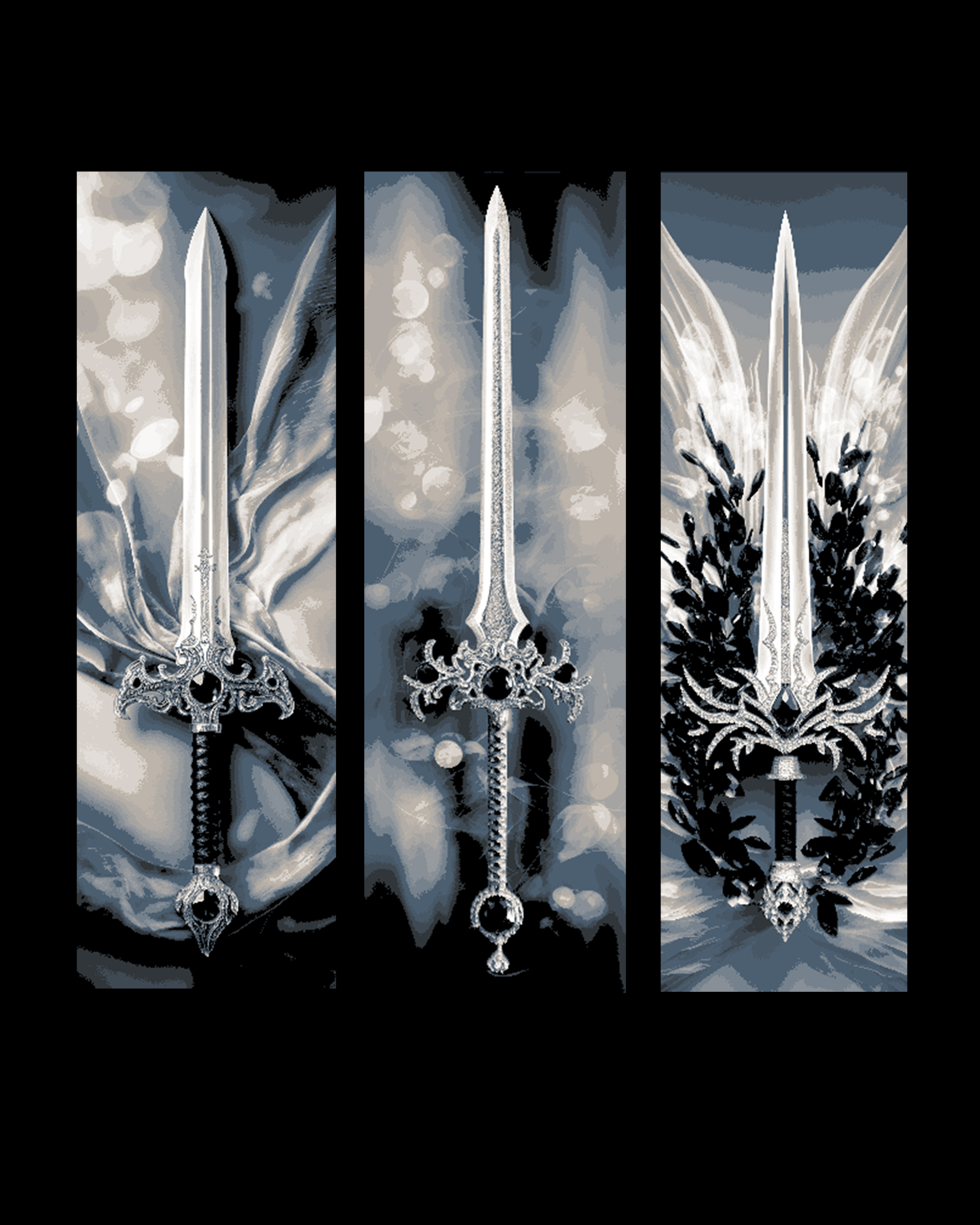 Swords of Destiny and Salvation - the Night Swords - Set of bookmarks by BooneCo3d HueForge model: Swords of Destiny and Salvation - the Night Swords - Set of bookmarks by BooneCo3d