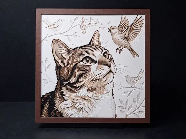 HueForge model: Standard Issue Cat & Bird - Hueforge by LED