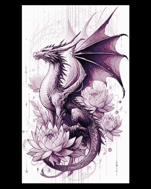 fantasy drawing of a noble dragon - Hueforge wall art