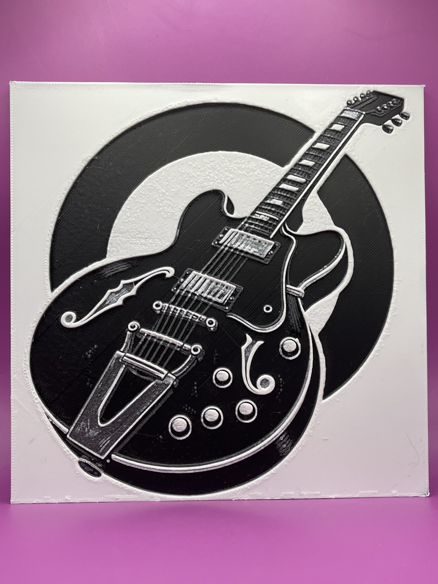Gibson Guitar HueForge Woodblock Print Poster Art by DeepDive3D HueForge model: Gibson Guitar HueForge Woodblock Print Poster Art by DeepDive3D