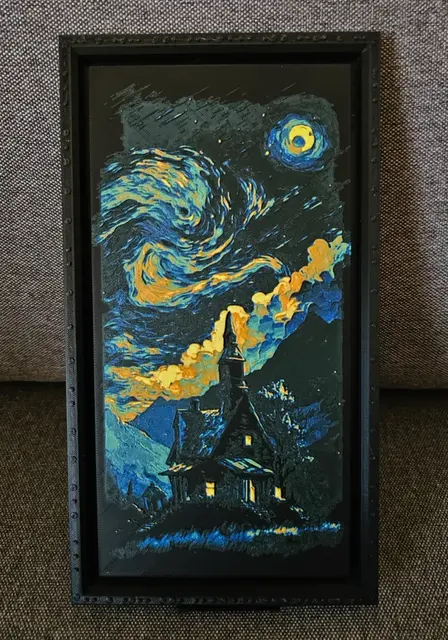 HueForge model: Mountain Refuge: Moonlit Haven - Filament Painting by C3D
