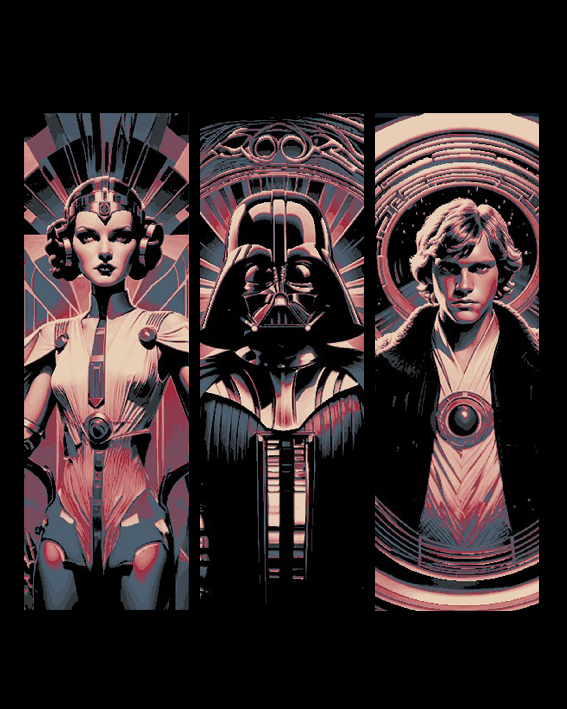 Neo Art Deco Style Portraits of Star Wars Characters Luke, Leia and Darth Vader - Set of bookmarks by BooneCo3d HueForge model: Neo Art Deco Style Portraits of Star Wars Characters Luke, Leia and Darth Vader - Set of bookmarks by BooneCo3d
