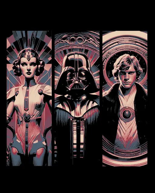 Neo Art Deco Style Portraits of Star Wars Characters Luke, Leia and Darth Vader - Set of bookmarks