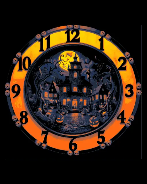 HueForge model: Happy Halloween! Clockface with Spooky Scene with Jack-o-lanterns, Bats and More! by BooneCo3d