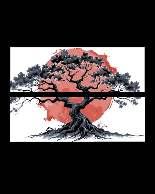 HueForge model: A set of bookmarks of the tree of life set against a blood red sun by BooneCo3d