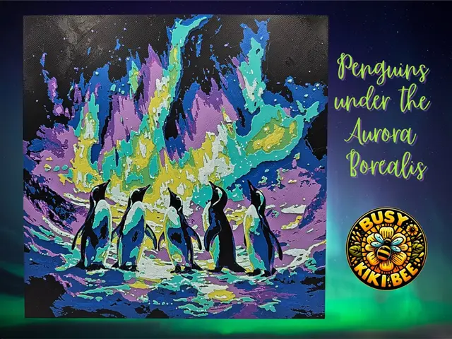HueForge model: Penguins Under the Aurora Borealis by BusyKikiBee