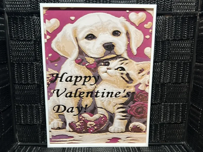 Hueforge Greeting Card - Valentine Dog & Cat by JoDau HueForge model: Hueforge Greeting Card - Valentine Dog & Cat by JoDau