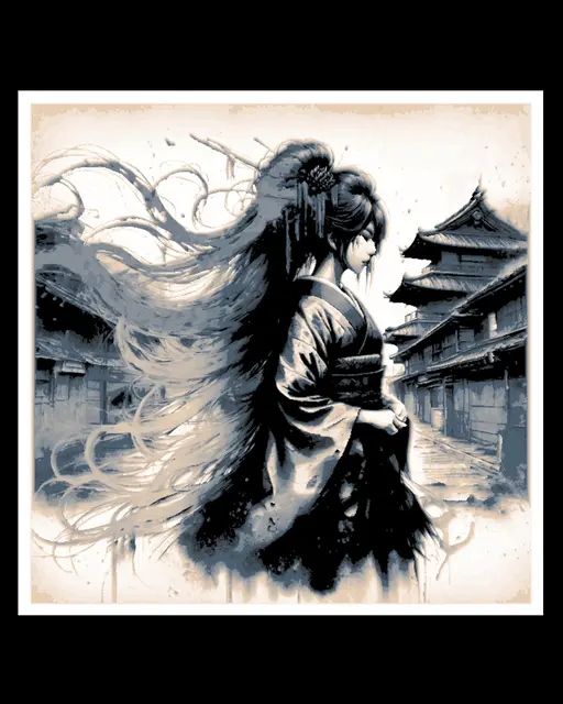 HueForge model: Asian Ink Design -  Beauty with Hair blowing in the Wind - Hueforge Art by BooneCo3d