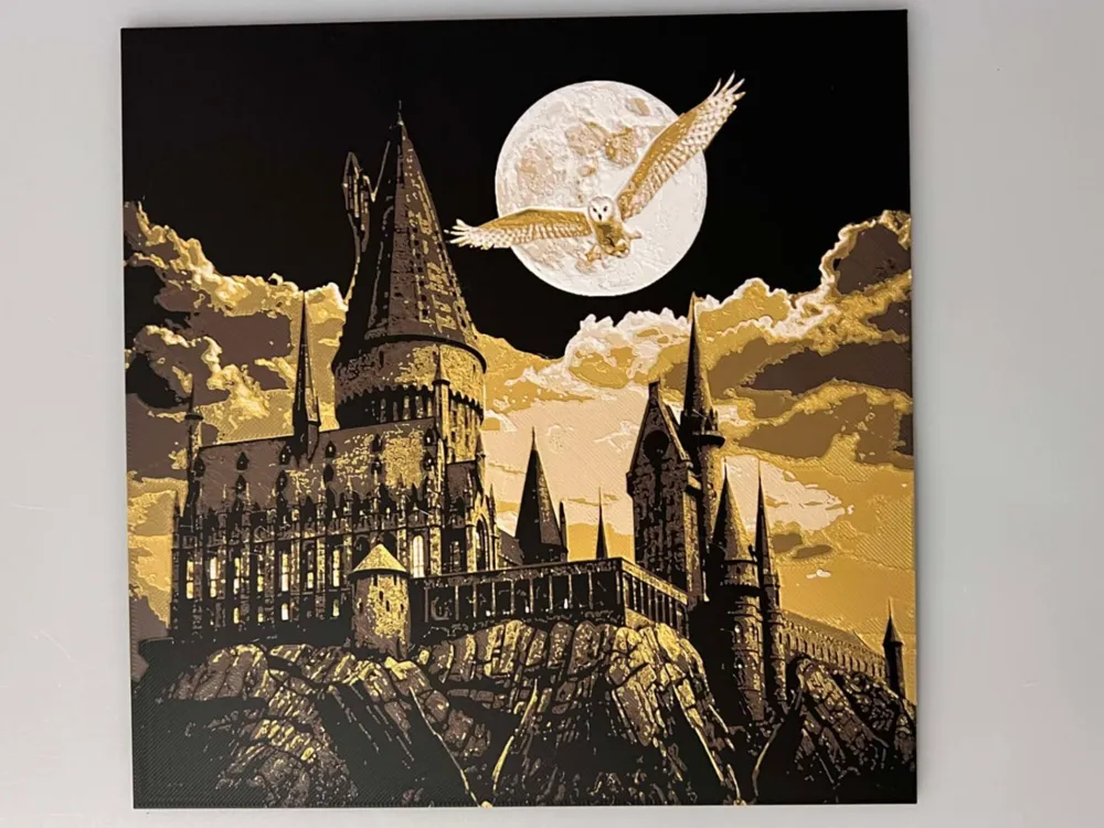 Harry Potter Hedwig Over Hogwarts by 3djd HueForge model: Harry Potter Hedwig Over Hogwarts by 3djd
