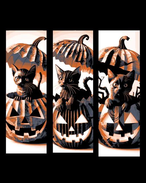 Halloween Paper designs starting a jack-o-lantern and black Cat - bookmarks
