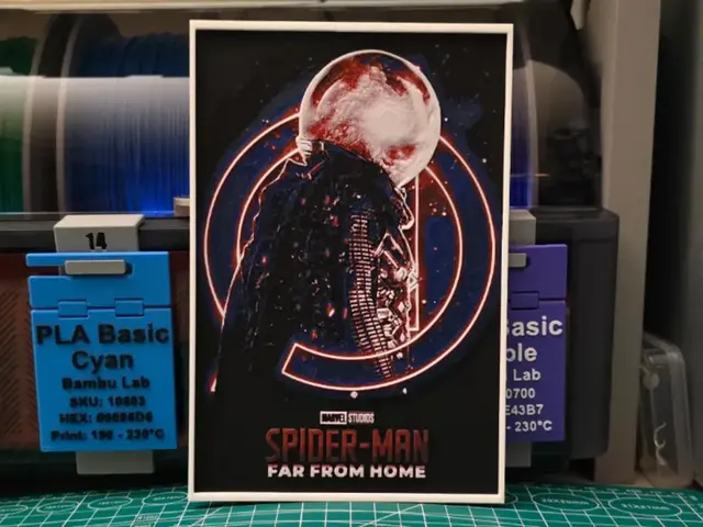 HueForge model: Spider-Man: Far From Home Movie Poster - Hueforge by Lumpy3D