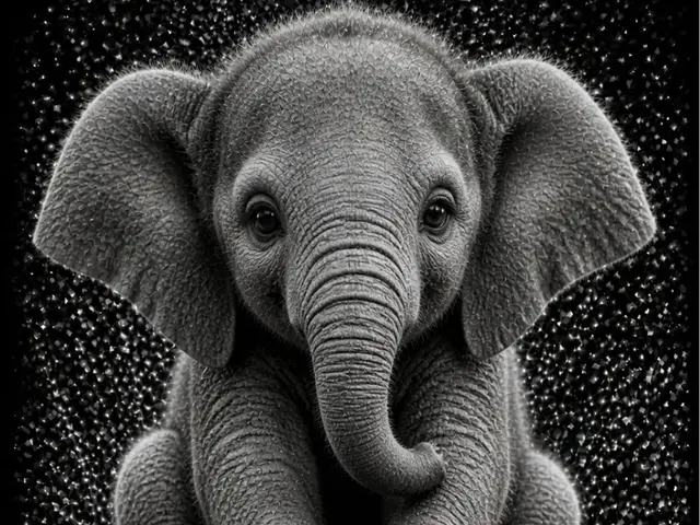 HueForge model: Baby Elephant - Baby Animals B&W - EASY PRINT by Hueforge Maker